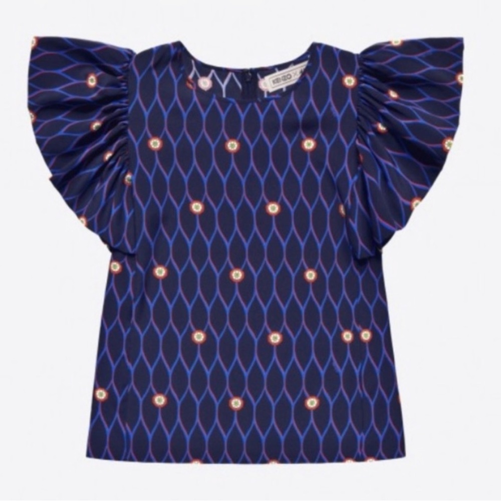 Kenzo x H&M Dillon Dots Flutter Sleeve Silk Blouse top